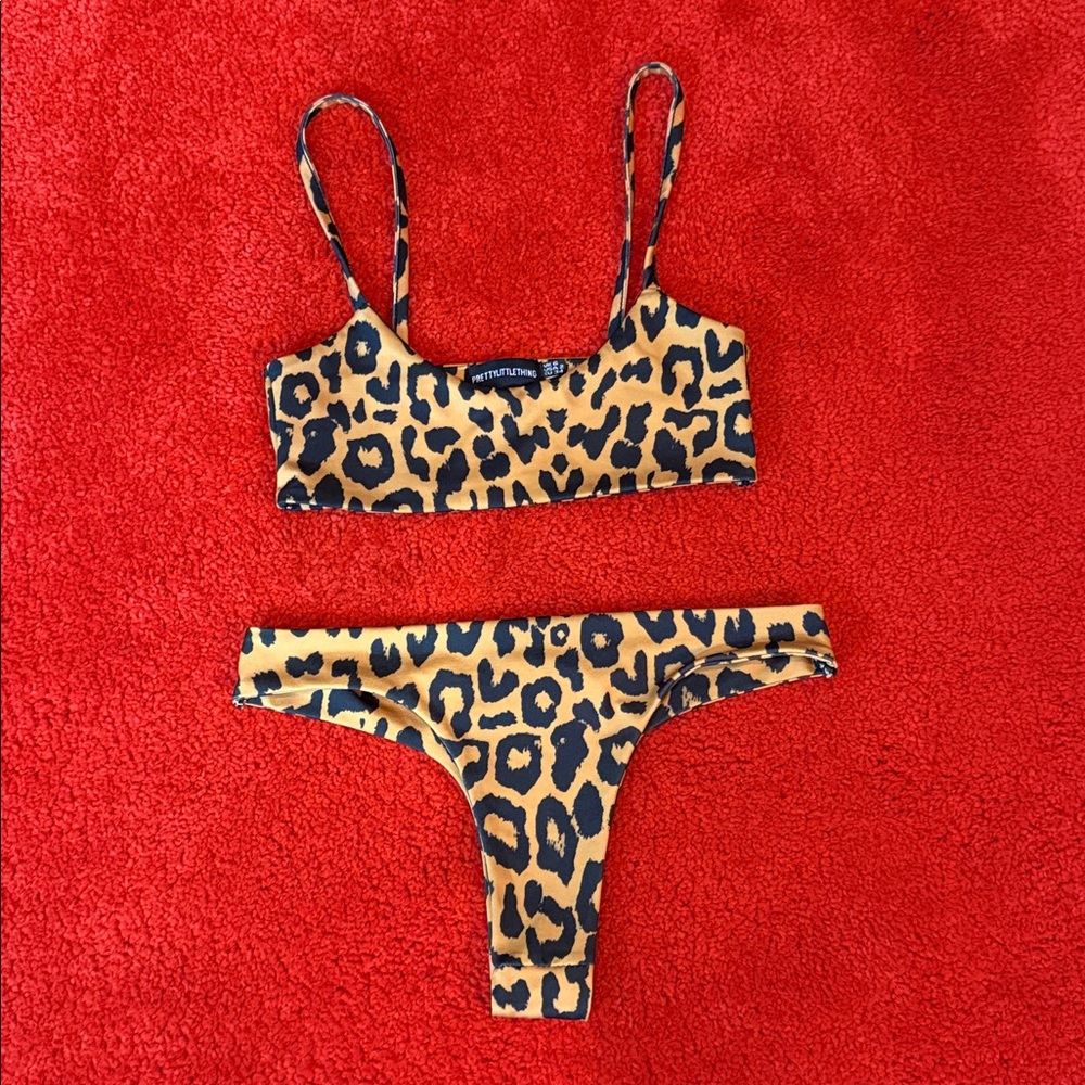 PrettyLittleThing Animal Print Bikini Top and bottom matching set